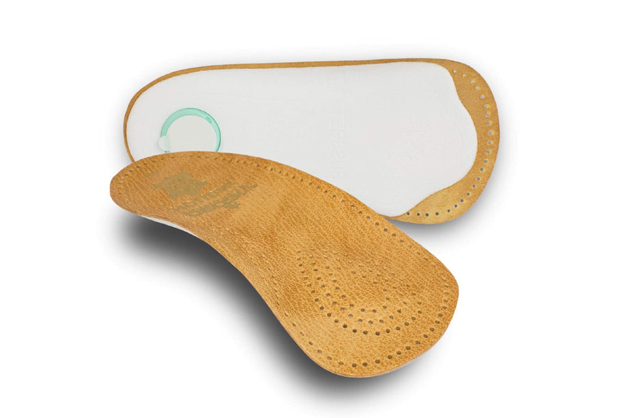 Holiday 3/4 Leather Ultra Light, Thin, Semi-Rigid Orthotic with Metatarsal Pad, and Heel Cushion, Tan, Women's 7
