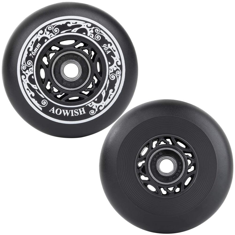 Ripstik Wheels 76mm Ripstick Wheels 90a Ripsurf Replacement Wheels w/Bearings ABEC-9 for Rip Stiks DLX Caster Board, Rip Sticks Skateboard, Inline Skates, Roller Blades, etc (2-Pack) (BLACK)