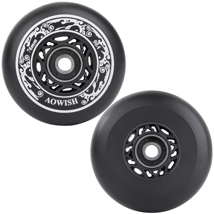 Ripstik Wheels 76mm Ripstick Wheels 90a Ripsurf Replacement Wheels w/Bearings ABEC-9 for Rip Stiks DLX Caster Board, Rip Sticks Skateboard, Inline Skates, Roller Blades, etc (2-Pack) (BLACK)