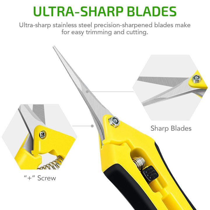 6.5 inch Pruning Shears for Gardening Trimming Scissors, Hand Pruner, Stainless Steel, Yellow