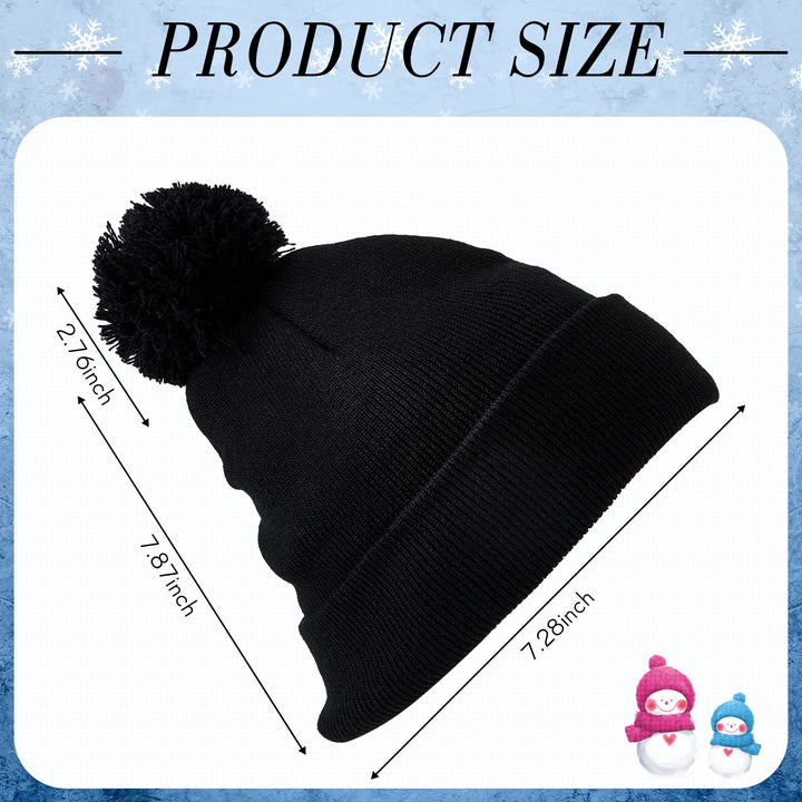 2 Pcs Pom Beanie Hat Men Women Hat Pom Knit Hat Beanies with Ball at Top Acrylic Winter pom Cap with Cuff (Red, Black)