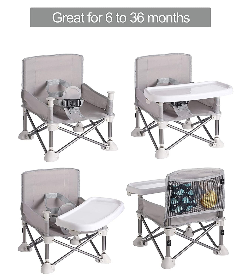 Portable Baby Seat Travel| Compact Fold with Straps for Indoor/Outdoor Use| Great for Camping, Beach, Lawn |Toddlers, Kids, Boys, Girls (Grey with Placemat)