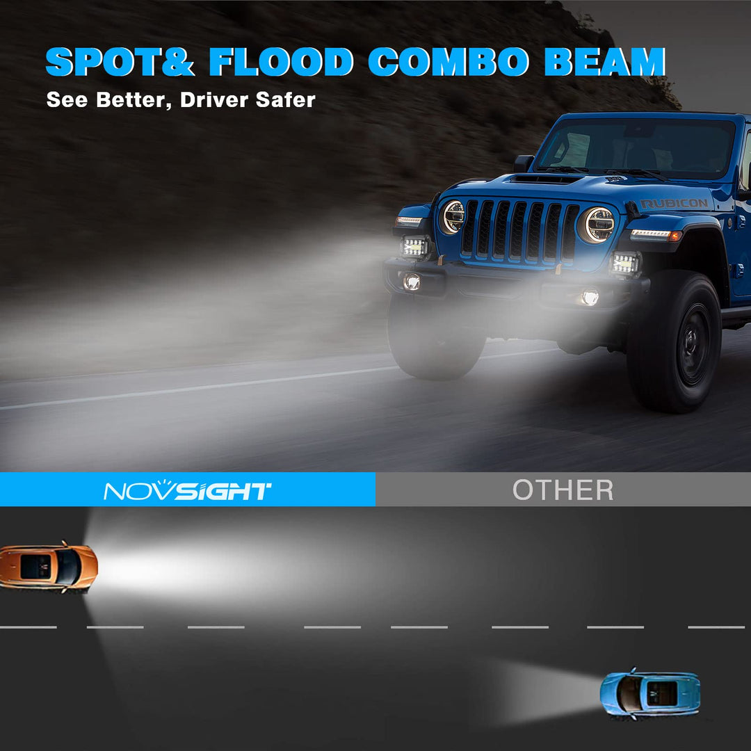 4 Inch Led Pod Light Bar with 14 AWG Wiring Harness 12800 Lumens 120W Off Road Lights Spot Flood Combo Triple Row Super Bright IP68 Waterproof for Golf Cart Jeep ATV UTV, 2 Years Warranty