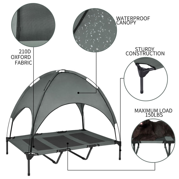 Outdoor Elevated Dog Bed with Removable Canopy, 48 XLarge Cooling Raised Pet Cot for Outdoor Camping, Waterproof Canopy, Durable Oxford Fabric, Portable Pet Bed (Large Gray)