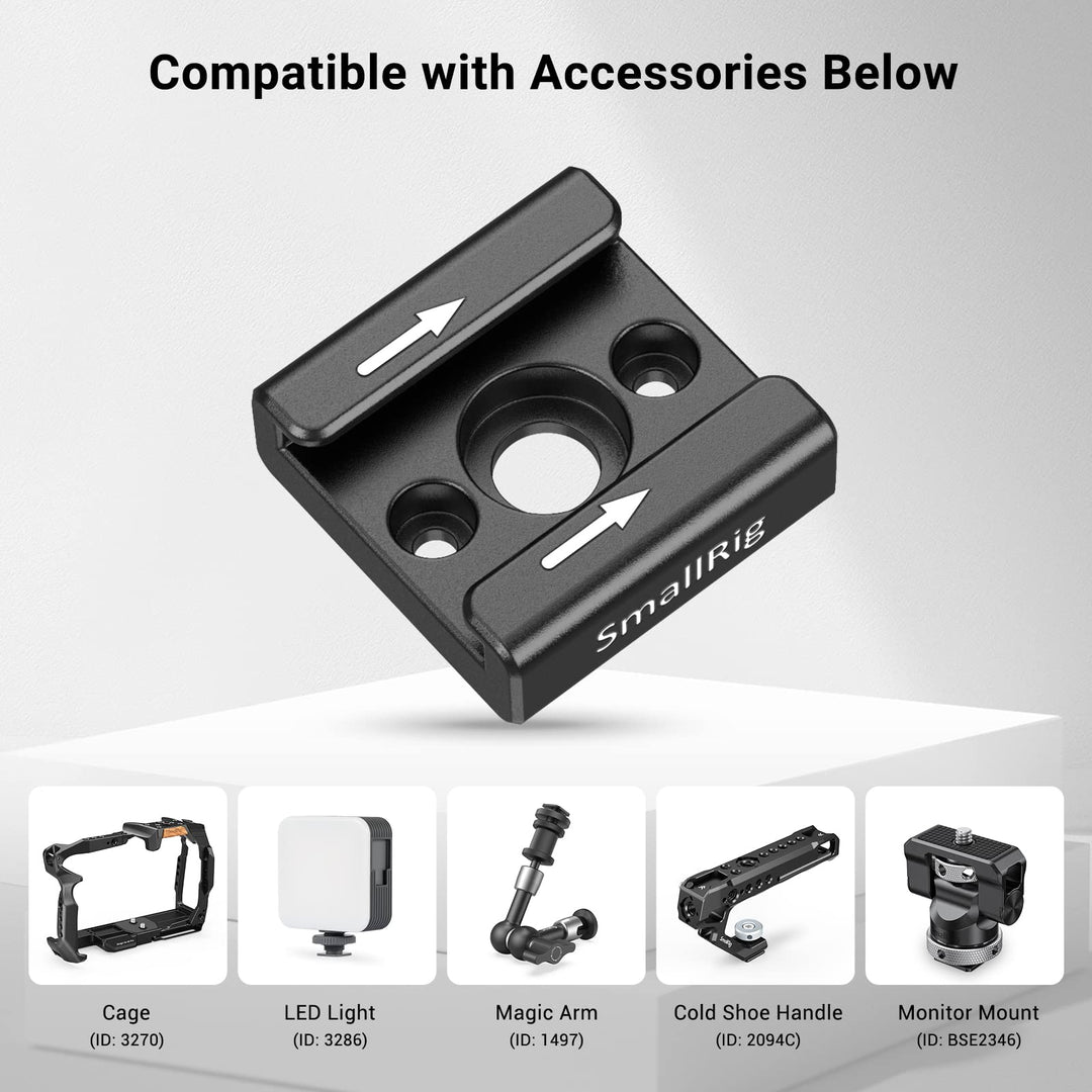 SMALLRIG Cold Shoe Mount Adapter Bracket Hot Shoe with 1/4 Thread for Camera Cage Flash LED Moniter, Pack of 2-2060