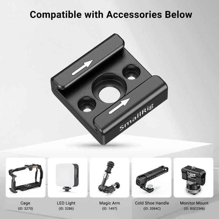 SMALLRIG Cold Shoe Mount Adapter Bracket Hot Shoe with 1/4 Thread for Camera Cage Flash LED Moniter, Pack of 2-2060