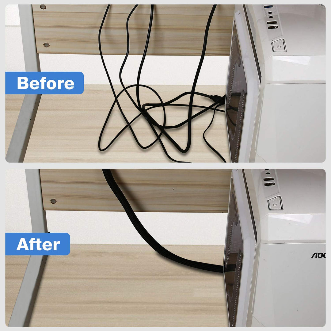 26ft - 1/2 inch Cord Protector Wire Loom Tubing Cable Sleeve, Braided Cable Sleeve Split Sleeving Cord Management System for TV Computer Home Theater Office, Protect Pet From Chewing Cords –Black