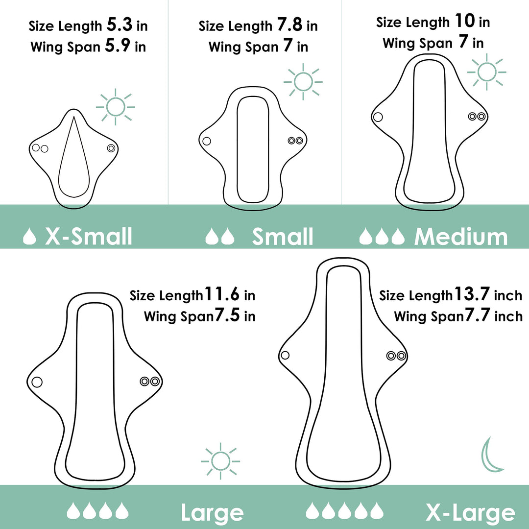 Reusable Menstrual Pads - Reusable Sanitary Pads | Reusable Panty Liners | Soft Cloth Menstrual Pads - 6 Pack with 1 Cloth Mini Wet Bag (Large, Lovely Bird)