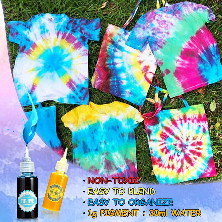 Tie Dye Kit, 32 Colors DIY Fabric Dye Set for Kids, All-in-1 Tie Dye Supplies for Adults, with Pigments, Rubber Bands, Gloves, Apron and Table Covers for Large Groups