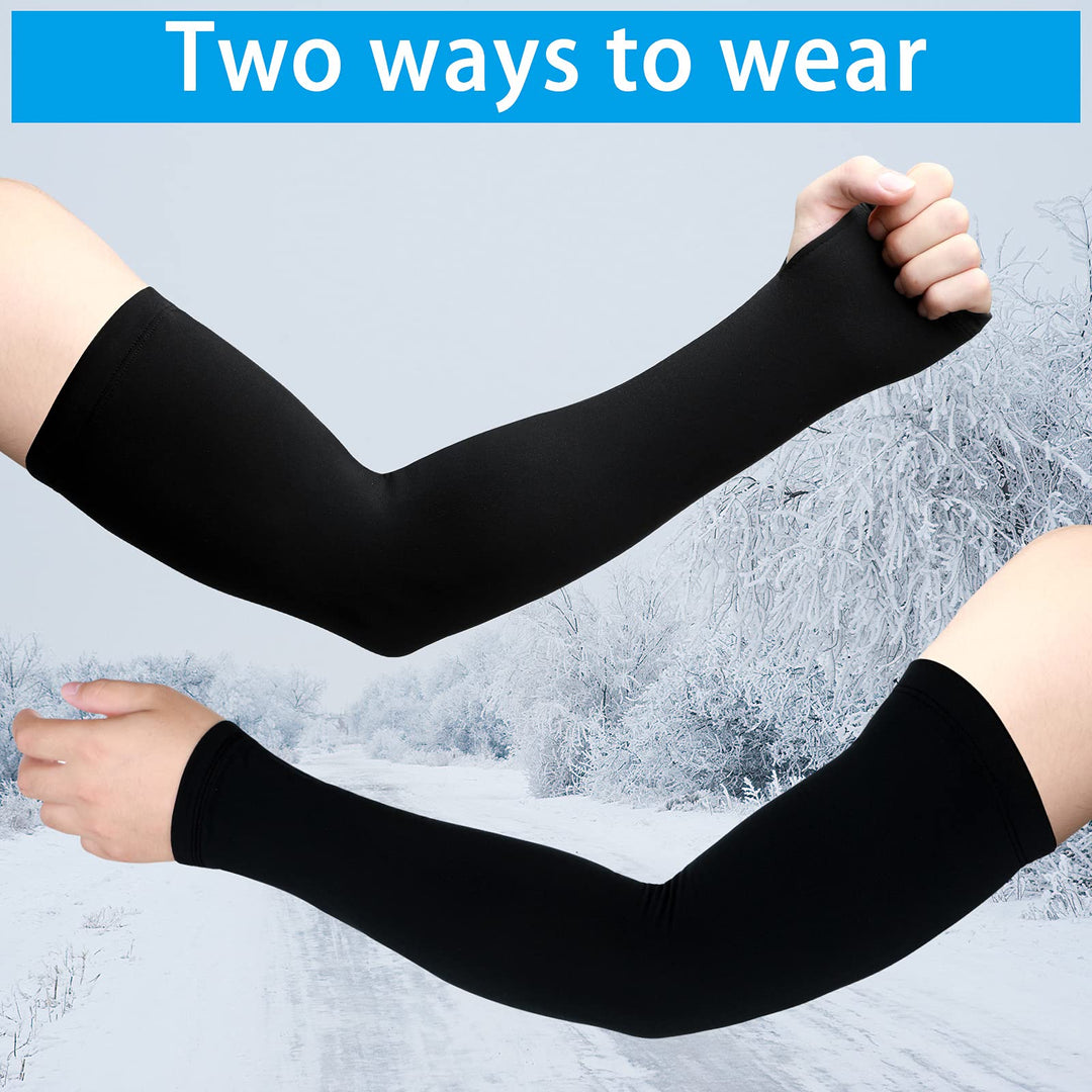 2 Pairs Arm Sleeves Warmer Cycling Thermal Arm Warmer Arm Sleeves Arm Winter Cover with Thumb Holes for Men Women(Black, Large)