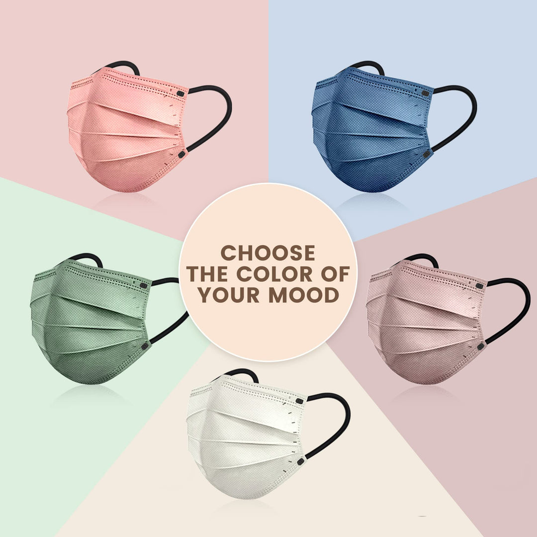 Face Mask Disposable Adult - 4 Ply Protection Masks 50 Pack Individually Wrapped Mask Multicolored Breathable Safety Masks for Women & Men