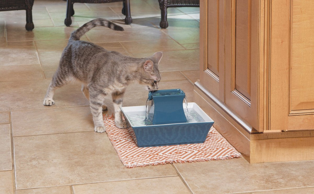 Drinkwell Pagoda Pet Water Fountain (70 oz/2.1 L) Ceramic Cat Water Fountain, Dog Water Fountain Made of Premium, Scratch-Resistant Material, Automatic Indoor Fountain, Blue