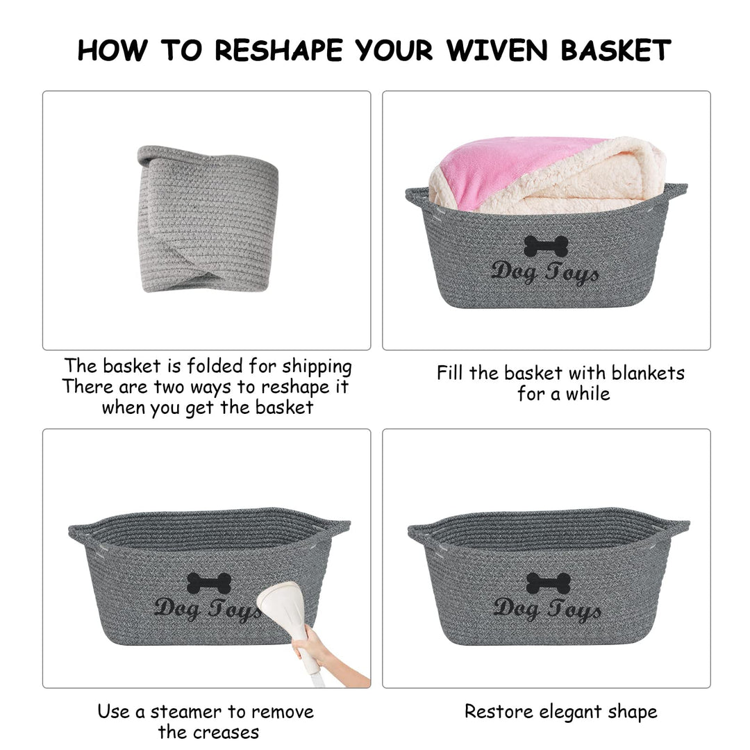 Weave Rope toy Storage Basket Bin Dog Toy Storage Basket Basket Dog Toys Baske -Cube Organizer for Closet,Small Toys,Towels-Mixed Gray-Dog