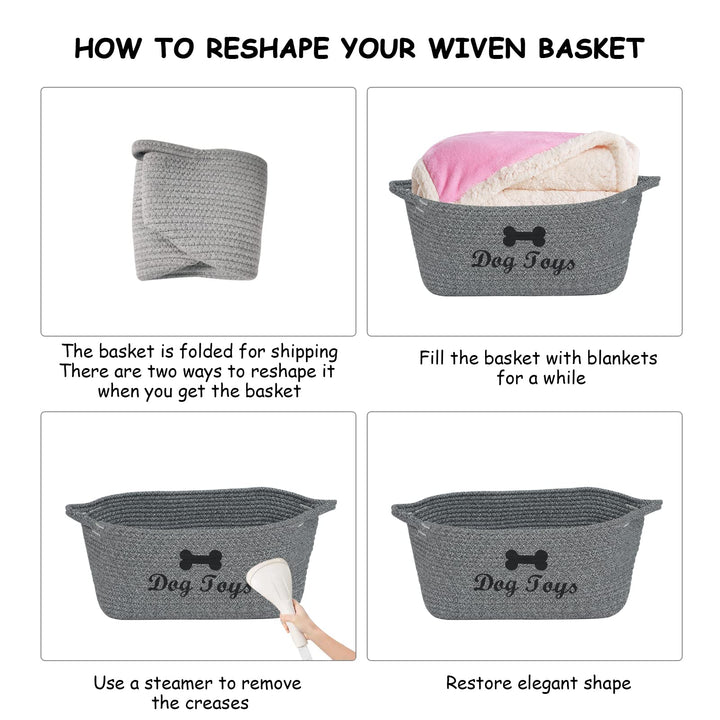 Weave Rope toy Storage Basket Bin Dog Toy Storage Basket Basket Dog Toys Baske -Cube Organizer for Closet,Small Toys,Towels-Mixed Gray-Dog