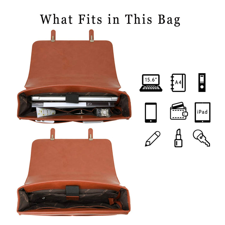 Women Briefcase PU Leather Laptop Bag College Satchel fit 15.6 Laptop