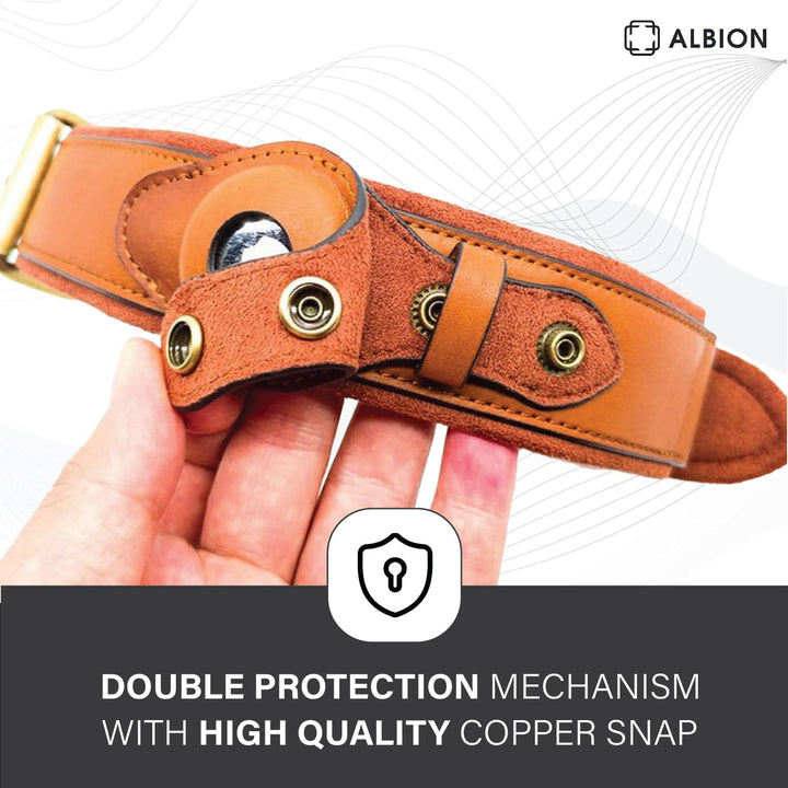 Apple AirTag Leather Dog Collar Smart GPS Collar with AirTag Holder (S, Brown)