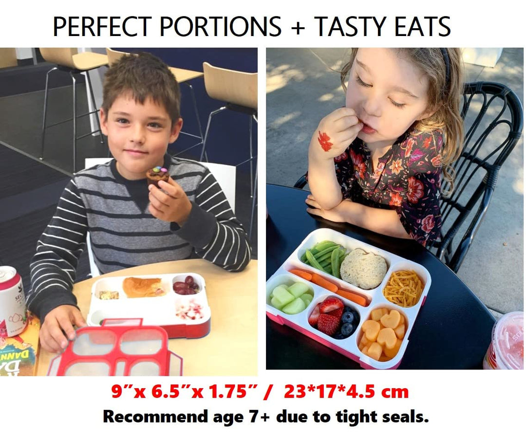 Bento Box Kids Lunch-Box, Snack Containers for Toddler Daycare, Leakproof School Bentobox 6 Compartment Container for Boys Girls Adults Lunches, Utensils, Red
