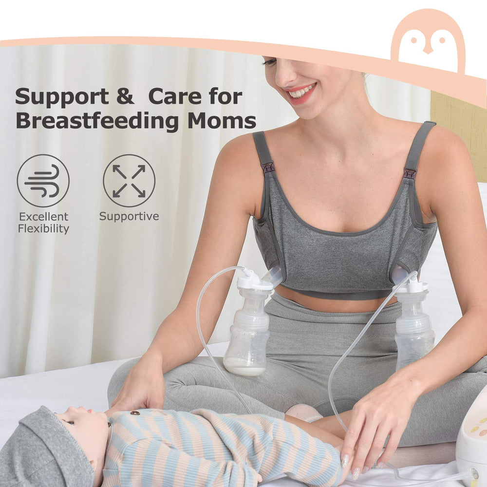 Pumping Bra, Pumping Bra Hands Free 2 Pack Comfortable All Day Wear Pumping and Nursing Bra in One Holding Breast Pump for Spectra, Lansinoh, Medela