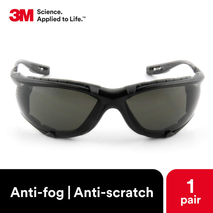 Safety Glasses 11873-00000-20, Virtua CCS, ANSI Z87, Anti-Fog, Gray Lens, Black Frame, Corded Ear Plug Control System, Removable Foam Gasket