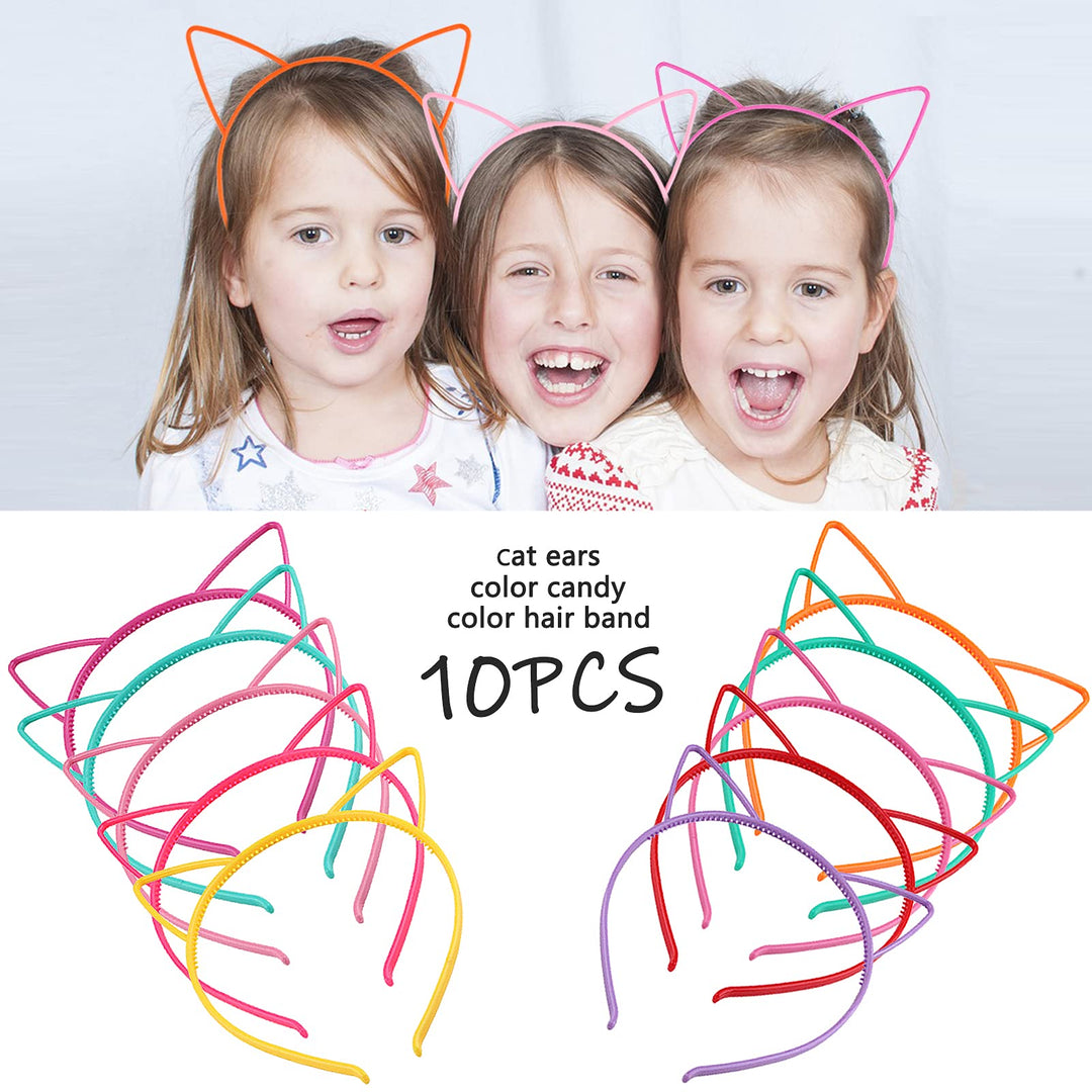 10 Pcs Plastic Cat Ears Headbands for Kids Girls Women Multicolor Cute Sawtooth Kitty Ears Headwear Gifts Party Halloween Birthday Supplies