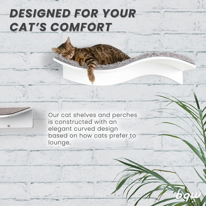 Cat Shelf Wall Mounted Floating Cat Shelf Bed Furniture Climbing Wall for Cat Perching Sleeping Lounging with 2 Steps (Waved)