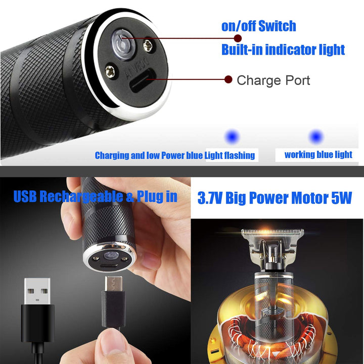 USB Rechargeable Professional Hair Clipper,Hair Trimmer for Men,Gominyouf Cordless Beard Shaver Precision Trimmer with Metal Waterproof Body (Black)