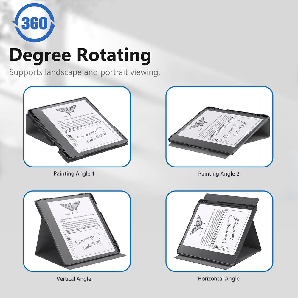 Case for Kindle Scribe, Vertical Multi-Viewing Adjustable 360 Degree Rotating Stand Cover for Kindle Scribe 10.2”, Auto Sleep/Wake with Pen Holder, 10.2 inch 2022 Released (Black)