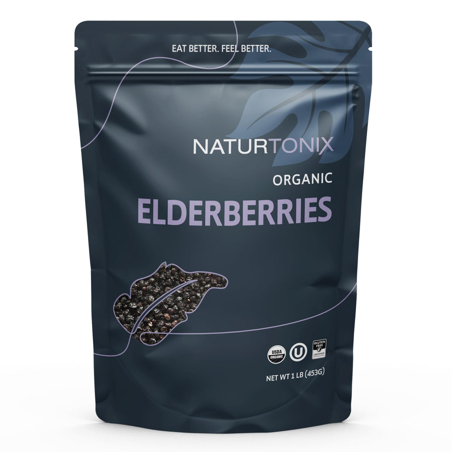 USDA Organic Whole Dried Elderberries, All Natural Immune Booster, Vegan, Gluten Free & Non-GMO, Vitamin C, Sambucus Nigra, For Making Tea, Syrup, Jam & Gummies, 1 Pound