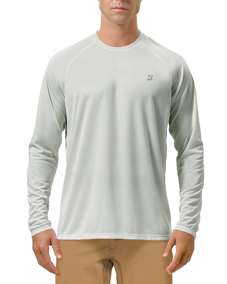 Mens UPF 50+ UV Sun Protection Shirts Outdoor Long Sleeve SPF Diving Rash Guard for Fishing Hiking Swimming Grey