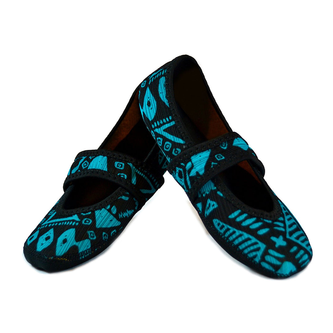Mary Jane Flat, Blue Aztec, Medium