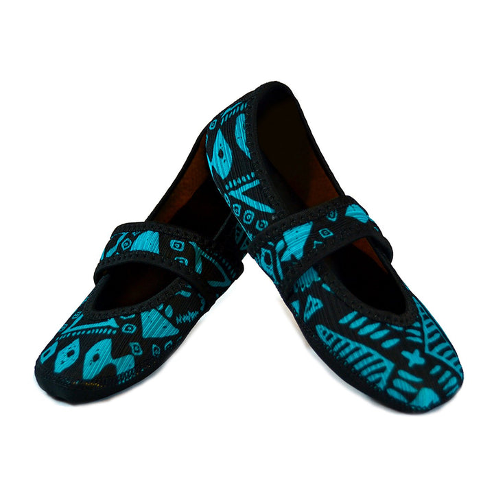 Mary Jane Flat, Blue Aztec, Medium