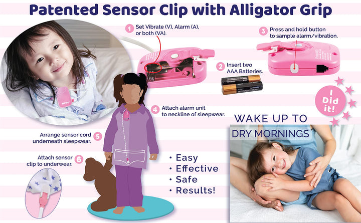 3 Pink Bedwetting Enuresis Alarm with Sound and Vibration Bed Monitor For Bedwetters, Proven Solution for over 35 years