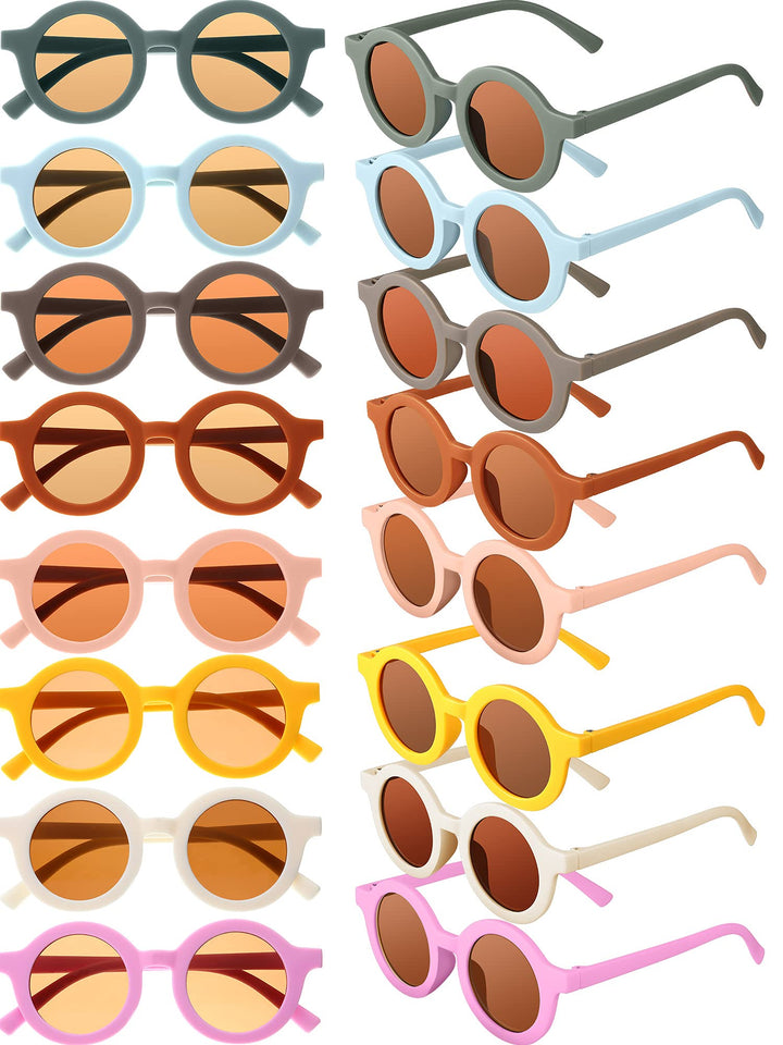 16 Pairs Kids Sunglasses Cute Round Sunglasses Toddler Glasses for Kids Boys Girls Beach Outdoor Sports, Age 3-8(Classic Colors)