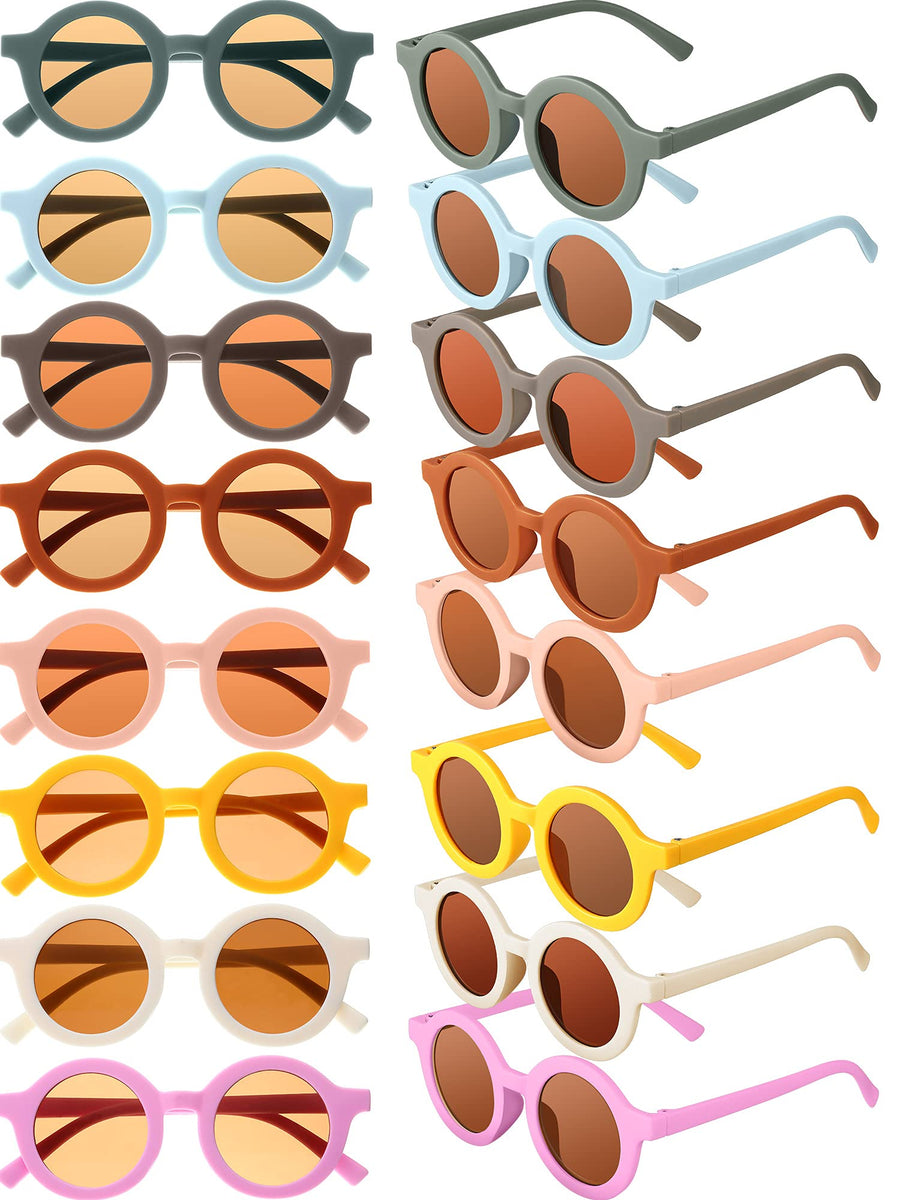 16 Pairs Kids Sunglasses Cute Round Sunglasses Toddler Glasses for Kids Boys Girls Beach Outdoor Sports, Age 3-8(Classic Colors)