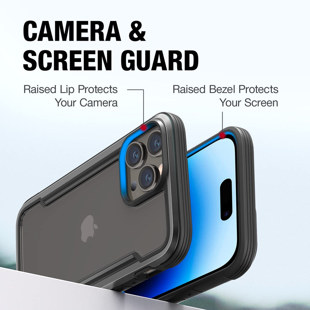 Shield for iPhone 14 Pro Case, Shockproof Protective Clear Case, Military Grade 10ft Drop Tested, Durable Aluminum Frame, Anti-Yellowing Technology Case, 6.1 inch, Black
