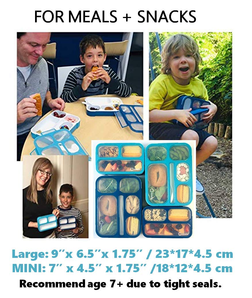 Bento Lunch Box and Snack Container Value Set| Meal Planning Portion Containers For Kids or Adults, School or Work | BPA Free | Microwave Safe | Utensils | 4 pack, Large and Mini, Blue + Navy