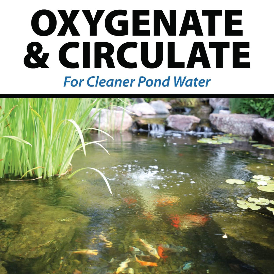 PondAir 2, Complete Aeration Kit, Whisper Quiet Water Garden Oxygenation Bubbler System Adds Oxygen to Koi & Fish Ponds, Outdoor Aerator Compressor Pump, Tubing & 2 Air Submersible Stone