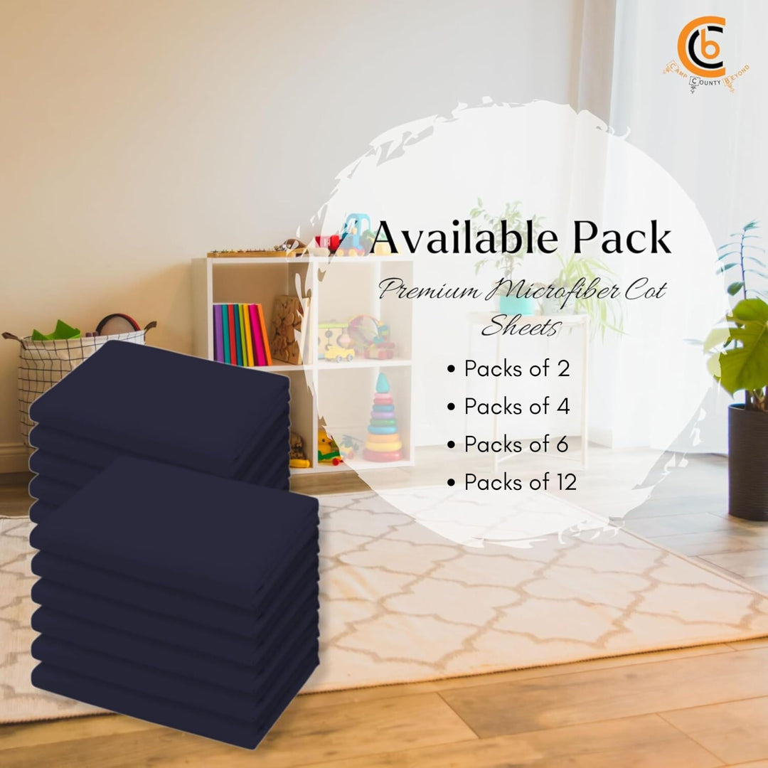 Camp County Beyond Cot Sheets for Toddler and Preschool - Daycare/Pre-School Cot Sheet - Corner Elastic Loops - Cot Bed Fitted Sheet - Poly Cotton Surface Pack of 6 (22 W X 52 L) - Navy Blue
