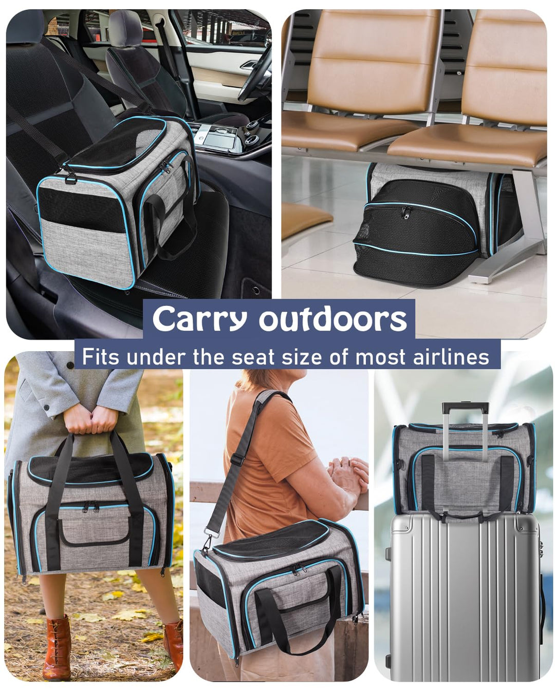 Pet Carrier Airline Approved, 4 Sides Expandable Cat Carrier Bag with Removable Fleece Pad, Large Soft Sided Pet Travel Carrier, Dog Carrier for Cats, Puppy and Small Dogs