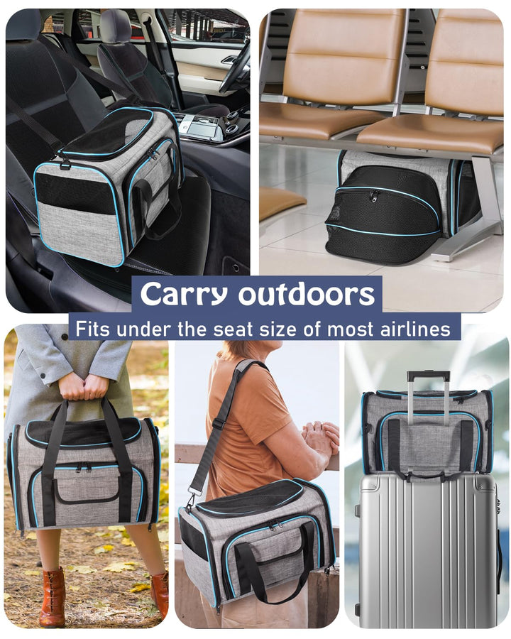 Pet Carrier Airline Approved, 4 Sides Expandable Cat Carrier Bag with Removable Fleece Pad, Large Soft Sided Pet Travel Carrier, Dog Carrier for Cats, Puppy and Small Dogs