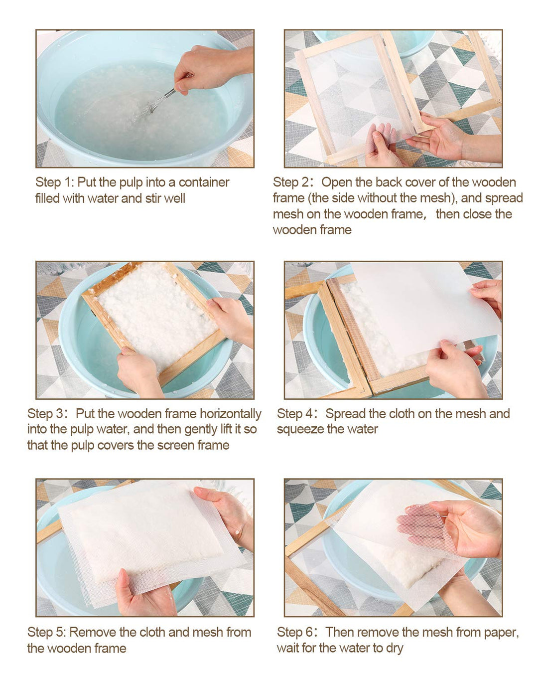 Paper Making Kit, Include A5 Size 7.5 x 9.8 Inch Wooden Paper Making Mould Frame Paper Making Screen, Nature Dried Flowers and Sponge for DIY Paper Craft