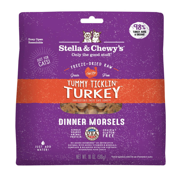 Stella & Chewy's Freeze-Dried Raw Cat Dinner Morsels – Grain Free, Protein Rich Cat & Kitten Food – Tummy Ticklin’ Turkey Recipe – 18 oz Bag