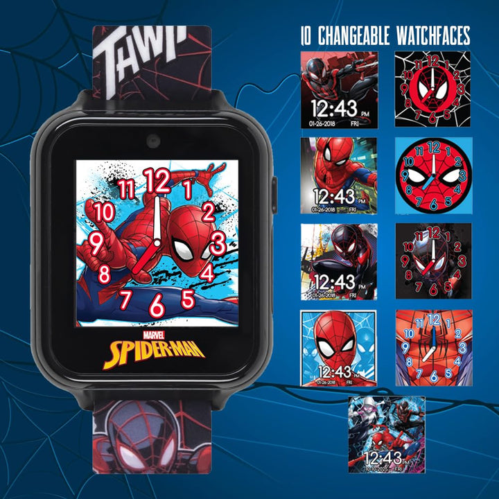 Accutime Kids Spider-Man Miles Morales Black Educational Touchscreen Smart Watch Toy for Boys, Girls, Toddlers - Selfie Cam, Learning Games, Alarm, Pedometer & More (Model: SPD4664AZ)