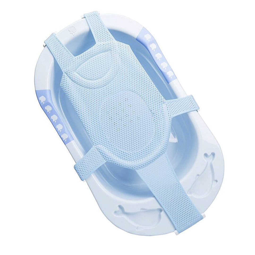 Cute Baby Bather Newborn Bath Tub Sling Pad Adjustable Bathtub Shower Mesh Non-Slip Infant Bath Support Seat Net 0-12 Month (Blue)