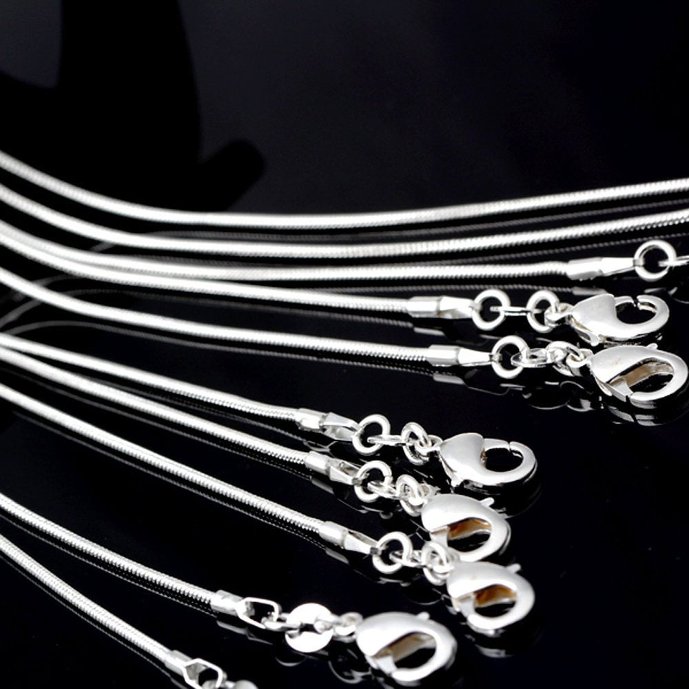 10pcs 24 Inch Silver Plated with 925 Stamp 1.2mm DIY Snake Chain Charms Link Necklace With Lobster Clasps for Jewelry Making (24)