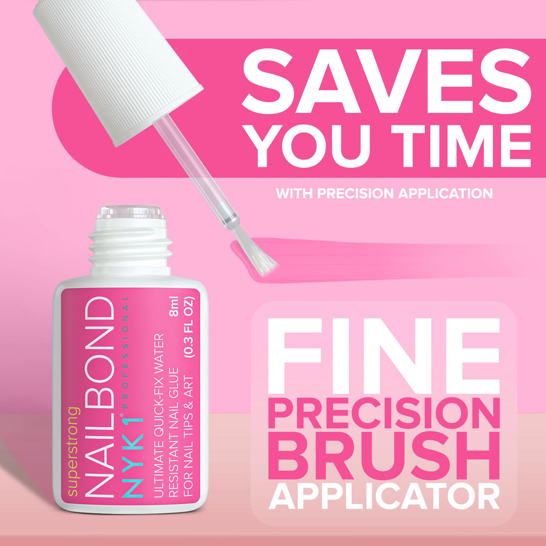 Super Strong Nail Glue for Press On Nails, Nail Tips & Acrylic Nails (8ml) Nail Bond Brush On Nail Glue for Press Ons, Long Lasting Nail Glue for Acrylic Nails Fake Nails Tips Nail Glue