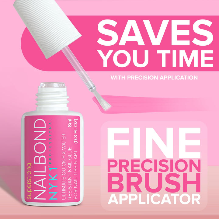 Super Strong Nail Glue for Press On Nails, Nail Tips & Acrylic Nails (8ml) Nail Bond Brush On Nail Glue for Press Ons, Long Lasting Nail Glue for Acrylic Nails Fake Nails Tips Nail Glue