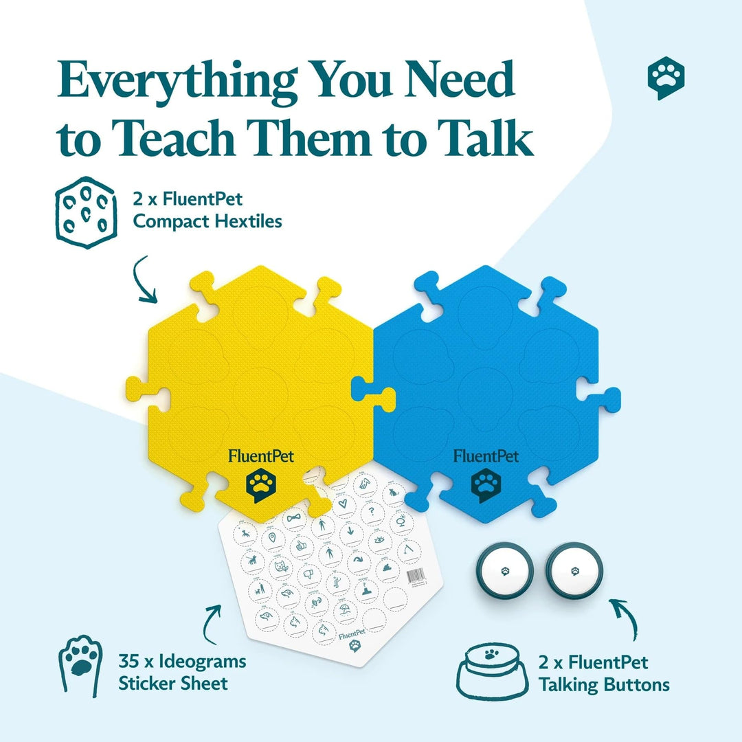 Tester Kit - Set of 2 Dog Talking Buttons & 1 Blue HexTile - Customizable Cat & Dog Training Buttons for Communication - Batteries Included - Pet Buttons Gift Set