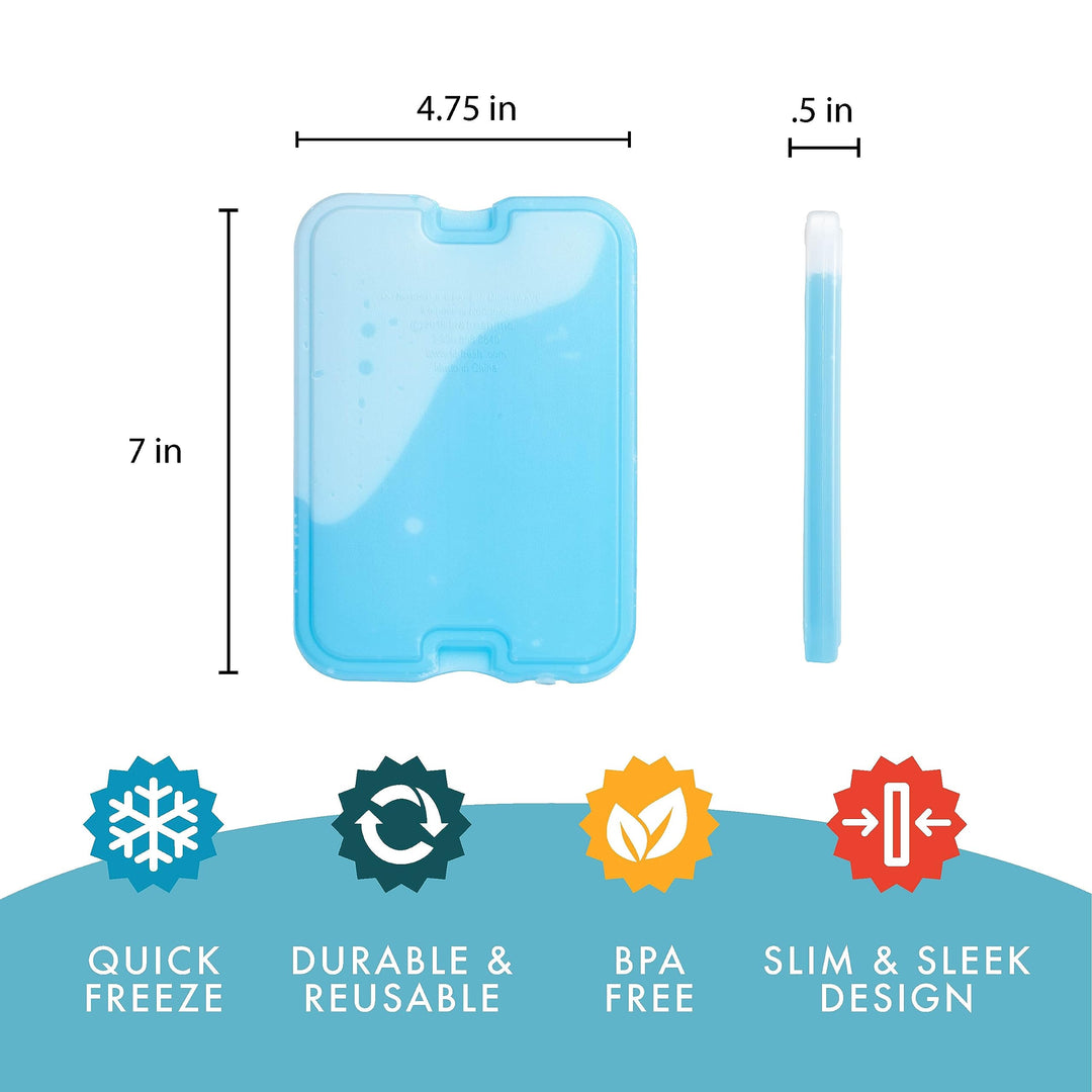 Cool Coolers by Fit & Fresh 4 Pack XL Slim Ice Packs, Quick Freeze Space Saving Reusable Ice Packs for Lunch Boxes or Coolers, Multi