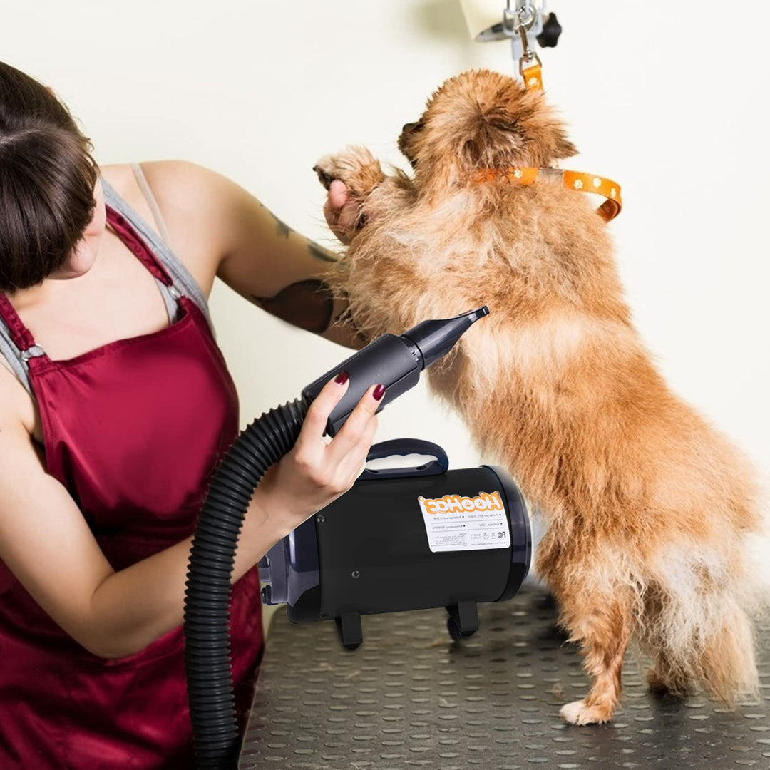 Dog Dryer, High Velocity Dog Hair Dryer, Dog Blow Dryer - Groomer Partner Pet Blower Grooming Force Dryer with Heater, Stepless Adjustable Speed, 4 Different Nozzles, Comb & Pet Grooming Glove (Black)